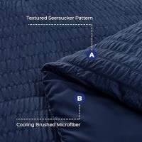 Hymokege Navy Blue Queen Comforter Set Seersucker 7 Pieces  All Season Luxury Bed In A Bag For Bedroom  Bedding Set With Comforters  Sheets  Pillowcases & Shams