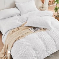 Hymokege White Full Size Comforter Sets Seersucker 7 Pieces  All Season Luxury Bed In A Bag For Bedroom  Bedding Set With Comforters  Sheets  Pillowcases & Shams