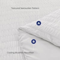 Hymokege White Full Size Comforter Sets Seersucker 7 Pieces  All Season Luxury Bed In A Bag For Bedroom  Bedding Set With Comforters  Sheets  Pillowcases & Shams