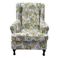 Crfatop 2 Piece Stretch Wingback Chair Cover Printed Wing Chair Slipcovers Spandex Fabric Wingback Armchair Covers With Elastic Bottom For Living Room Bedroom Wingback Chair,A02