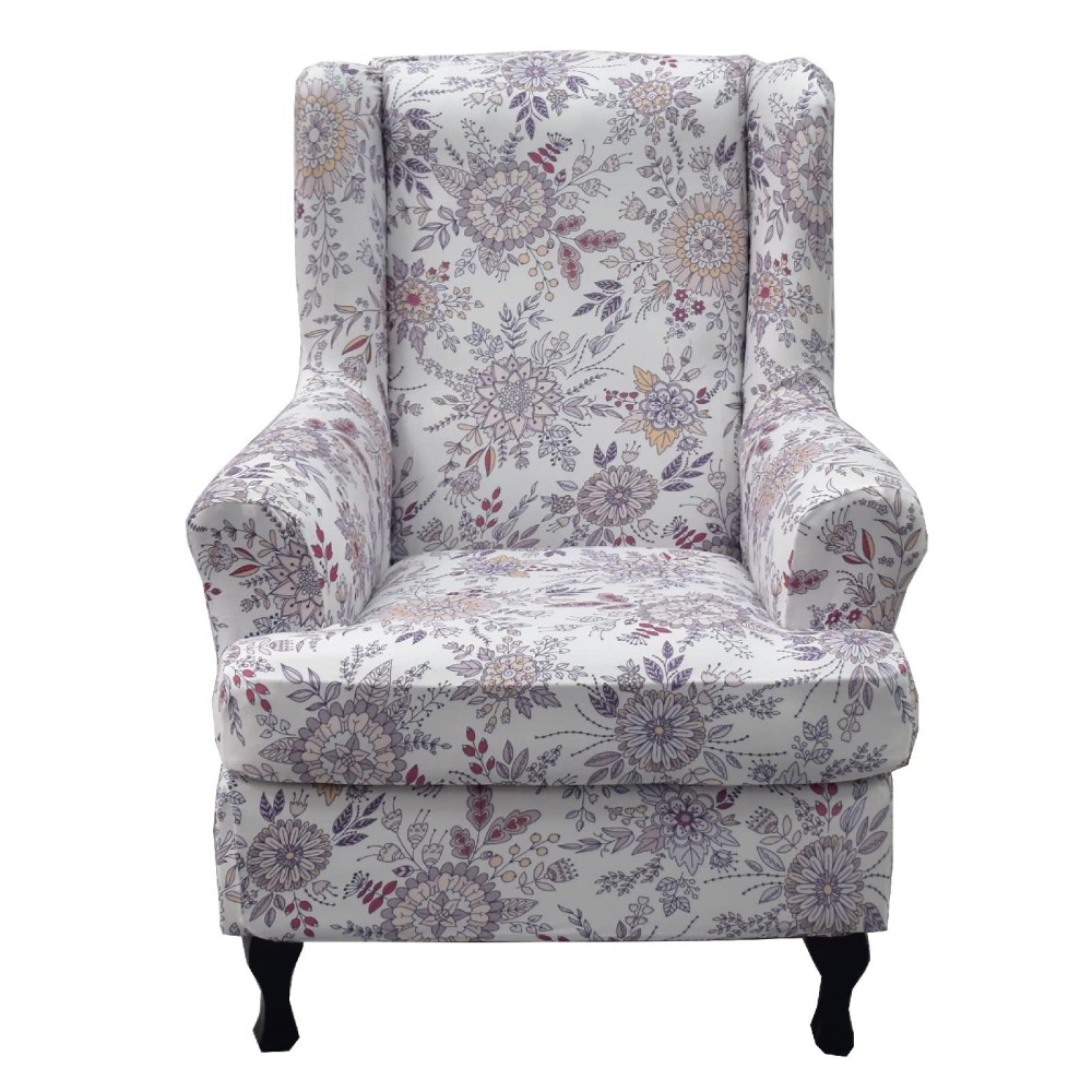 Crfatop 2 Piece Stretch Wingback Chair Cover Printed Wing Chair Slipcovers Spandex Fabric Wingback Armchair Covers With Elastic Bottom For Living Room Bedroom Wingback Chair,A01