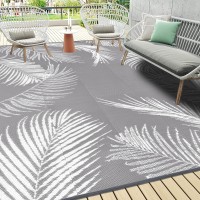 Pauwer Reversible Outdoor Rug 9X12 Waterproof Polypropylene Moroccan Grey Area Rug For Patio Rv Camping Picnic Backya