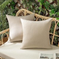 Woaboy Set Of 2 Outdoor Waterproof Throw Pillow Covers Decorative Farmhouse Linen Pillowcase Solid Cushion Cases For Bed Sofa Co