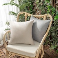 Woaboy Set Of 2 Outdoor Waterproof Throw Pillow Covers Decorative Farmhouse Linen Pillowcase Solid Cushion Cases For Bed Sofa Co