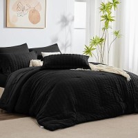 Cozylux Full Seersucker Comforter Set With Sheets Black Bed In A Bag 7Pieces All Season Bedding Sets With Comforter Pillow Sha