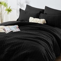 Cozylux Full Seersucker Comforter Set With Sheets Black Bed In A Bag 7Pieces All Season Bedding Sets With Comforter Pillow Sha