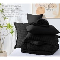 Cozylux Full Seersucker Comforter Set With Sheets Black Bed In A Bag 7Pieces All Season Bedding Sets With Comforter Pillow Sha