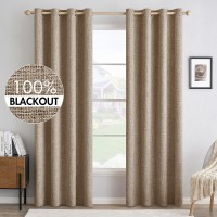 Miulee 100 Blackout Linen Textured Curtains For Bedroom Solid Thermal Insulated Copper Brown Grommet Room Darkening Curtains