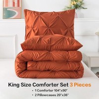 Andency Burnt Orange Terracotta King Size Comforter Set 3 Pieces Pinch Pleat All Season Bedding Set Soft Lightweight Microfibe