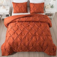 Andency Burnt Orange Pinch Pleat Comforter Twin66X90Inch 2 Pieces1 Pintuck Comforter 1 Pillowcase Microfiber Pintuck Comfo