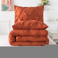 Andency Burnt Orange Pinch Pleat Comforter Twin66X90Inch 2 Pieces1 Pintuck Comforter 1 Pillowcase Microfiber Pintuck Comfo