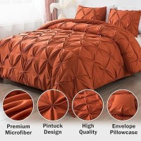 Andency Burnt Orange Pinch Pleat Comforter Twin66X90Inch 2 Pieces1 Pintuck Comforter 1 Pillowcase Microfiber Pintuck Comfo