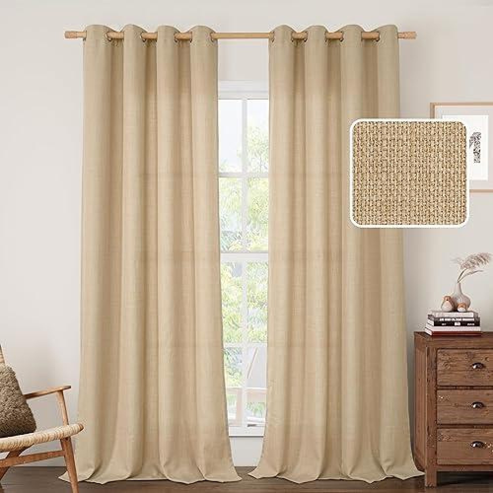 Lamit Natural Linen Curtains 95 Inches Long 2 Panels Set Grommet Thick Linen Textured Bedroom Curtains Light Filtering Privacy