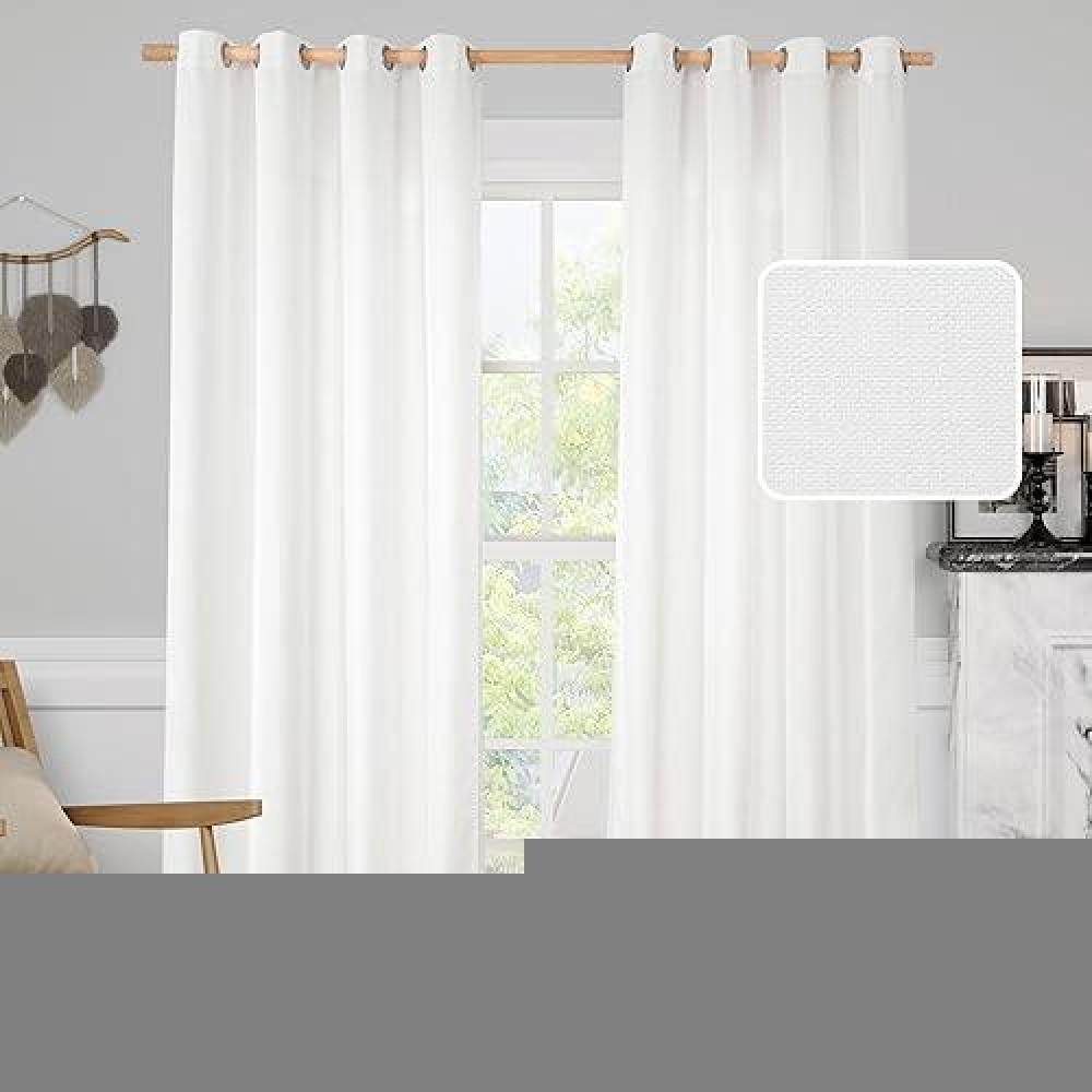 Lamit White Linen Curtains 84 In Length 2 Panels Semi Sheer Light Filtering Privacy Neutral Panels Grommet Faux Linen Textured