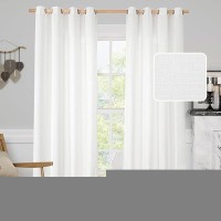 Lamit White Linen Curtains 84 In Length 2 Panels Semi Sheer Light Filtering Privacy Neutral Panels Grommet Faux Linen Textured