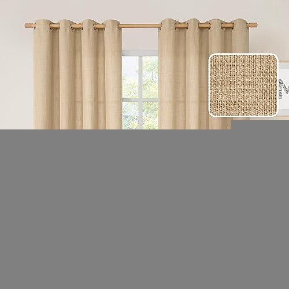 Lamit Natural Short Linen Curtains 45 Inch Light Filtering Panels Grommet Privacy Protected Burlap Linen Curtains For Small Wi