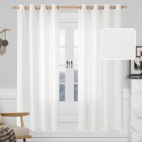 Lamit White Linen Curtains 72 Inches Long For Bedroom Grommet Thick Linen Textured Privacy Drapes Light Filtering Sheer Curtain