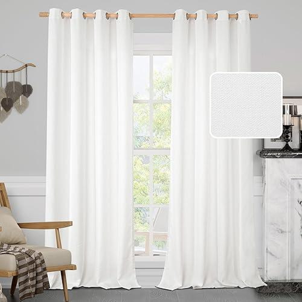 Lamit White Linen Curtains 95 Inch For Bedroom Grommet Thick Linen Textured Sheer Curtains Light Filtering Privacy Curtains For