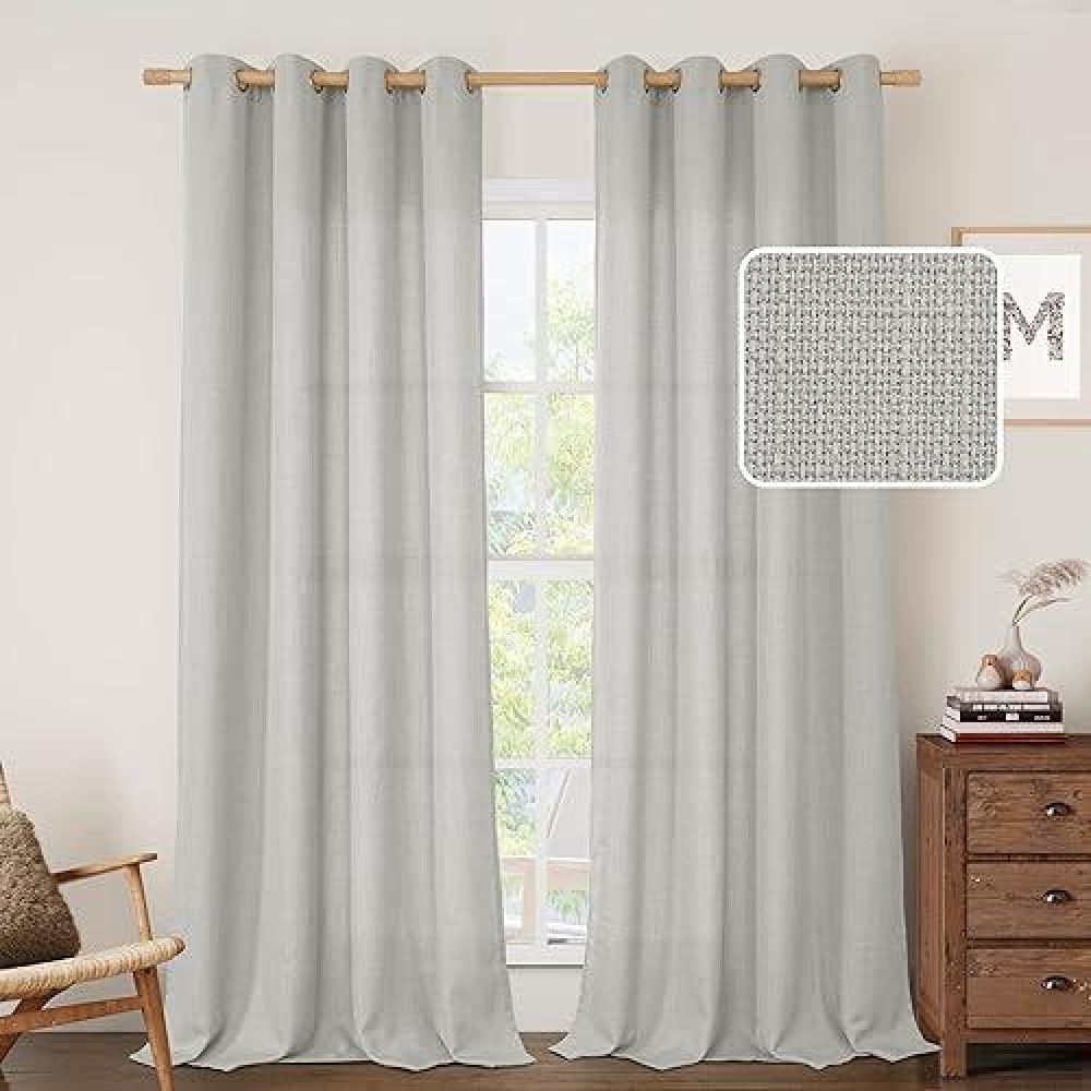 Lamit Linen Curtains 95 Inch For Bedroom Grommet Thick Linen Textured Sheer Curtains Light Filtering Privacy Window Curtains Fo