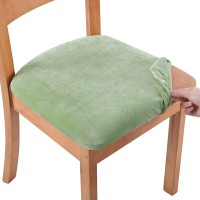 Smiry Original Velvet Dining Chair Seat Covers, Stretch Fitted Dining Room Upholstered Chair Seat Cushion Cover, Removable Washable Furniture Protector Slipcovers With Ties - Set Of 2, Pea Green