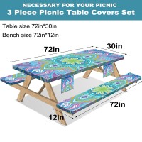 Sotue Picnic Table Cover With Bench Covers 3 Piece Set Elastic Fitted Rectangle Tablecloths Camp Tables Seat Cloth Polyester Oilcloth Vinyl Clothes For Outdoor Waterproof Camping 72X30 Inch Green