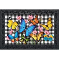 Briarwood Lane Checkered Butterflies Spring Doormat Floral Butterfly Indoor Outdoor 30 X 18