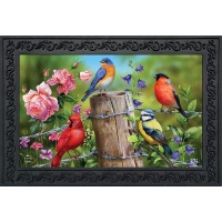 Briarwood Lane Fence Post Birds Spring Doormat Cardinal Bluebird Indoor Outdoor 30 X 18