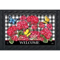 Briarwood Lane Checkered Geraniums Summer Doormat Floral Indoor Outdoor 30 X 18