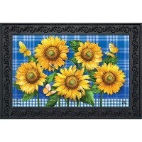 Briarwood Lane Blue Sunflowers Summer Doormat Plaid Floral Indoor Outdoor 30 X 18