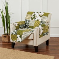 Great Bay Home Patchwork Scalloped Printed Furniture Protector Stain Resistant Chair Cover (Chair, Olive)