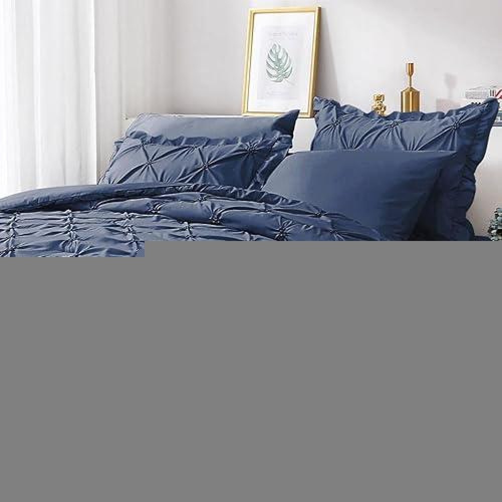 Jollyvogue Navy Blue Full Size Comforter Sets 7 Pieces  Pintuck Bed In A Bag Comforter Set For Bedroom  Bedding Comforter Sets With Comforter  Sheets Ruffled Shams & Pillowcases