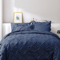 Jollyvogue Navy Blue Full Size Comforter Sets 7 Pieces  Pintuck Bed In A Bag Comforter Set For Bedroom  Bedding Comforter Sets With Comforter  Sheets Ruffled Shams & Pillowcases