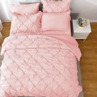 Jollyvogue Pink Full Size Comforter Sets 7 Pieces Pintuck Bed In A Bag Comforter Set For Bedroom  Bedding Comforter Sets With Comforter  Sheets Ruffled Shams & Pillowcases