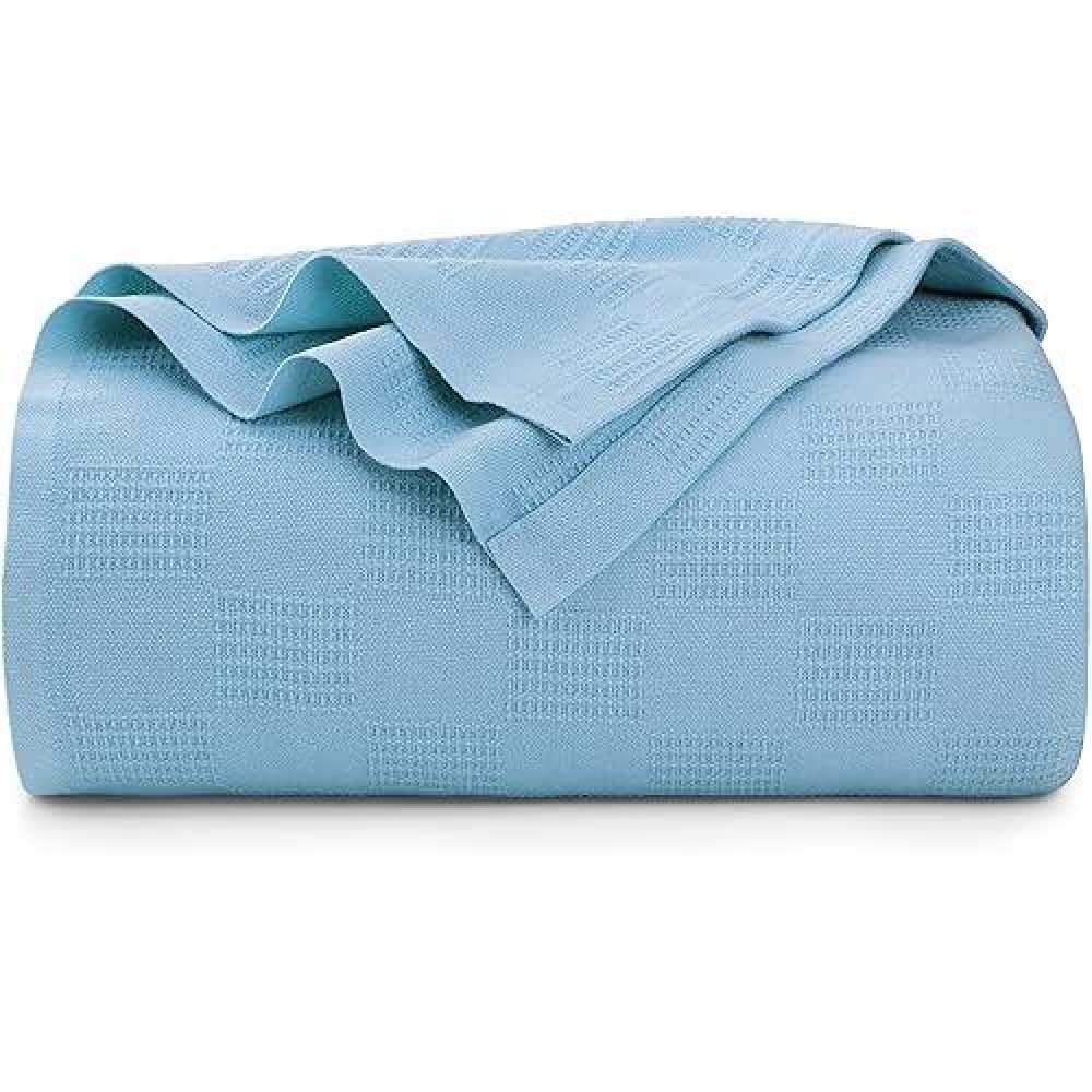 Utopia Bedding 100% Cotton Blanket (Queen Size - 90X90 Inches) 350Gsm Lightweight Thermal Blanket  Soft Breathable Blanket For All Seasons (Sky Blue)