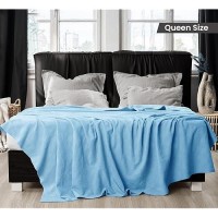 Utopia Bedding 100% Cotton Blanket (Queen Size - 90X90 Inches) 350Gsm Lightweight Thermal Blanket  Soft Breathable Blanket For All Seasons (Sky Blue)