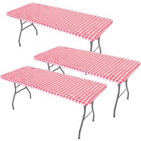 3 Pcs Plastic Picnic Table Cover Checkered Tablecloth Fitted Rectangular Table Cloth 30 X 72 Inch Vinyl Waterproof Flannel Backe