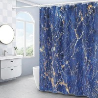 Domoku Bule Gold Marble Shower Curtain Navy Bule Golden Cracked Lines Abstract Modern Shower Curtain For Bathroom Decor Waterpro