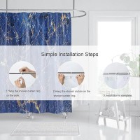 Domoku Bule Gold Marble Shower Curtain Navy Bule Golden Cracked Lines Abstract Modern Shower Curtain For Bathroom Decor Waterpro