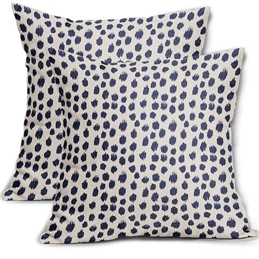 Navy Cream Polka Dot Pillow Covers 20X20 Set Of 2 Outdoor Modern Art Throw Pillows Boho Design Blue Brush Strokes Decorative Pil