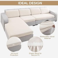 Necolorlife Velvet Sectional Sofa Cover Universal Couch Covers Thick Sofa Seat Covers Stretch Couch Cushion Cover With Elastic Band For Large Sectional Couch (3Pcs 1-Seater Cushion Cover Cream)