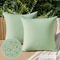 Miulee Pack Of 2 Decorative Sage Green Outdoor Solid Waterproof Throw Pillow Covers Polyester Linen Garden Farmhouse Cushion Cases For Patio Tent Balcony Couch Sofa 16X16 Inch