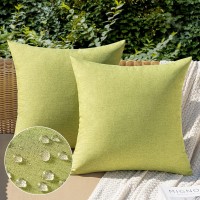 Miulee Pack Of 2 Decorative Outdoor Solid Waterproof Throw Pillow Covers Polyester Linen Garden Farmhouse Cushion Cases For Patio Tent Balcony Couch Sofa 18X18 Inch Moss Green