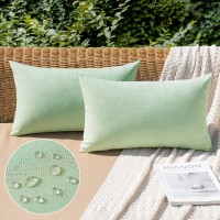 Miulee Pack Of 2 Decorative Sage Green Outdoor Solid Waterproof Throw Pillow Covers Polyester Linen Garden Farmhouse Cushion Cases For Patio Tent Balcony Couch Sofa 12X20 Inch