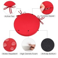 Gueglsa Indoor Outdoor Round Chair Cushions 15 Inch  Waterproof Bistro Seat Cushion With Ties  Non Slip Circle Stool Chair Pads Set Of 2  Red