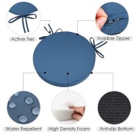 Gueglsa Indoor Outdoor Round Chair Cushions 15 Inch  Waterproof Bistro Seat Cushion With Ties  Non Slip Circle Stool Chair Pads Set Of 2 Blue