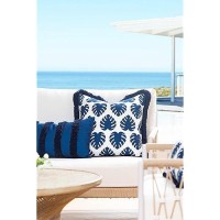 Hofdeco Premium Coastal Hampton Style Patio Indoor Outdoor Pillow Cover Only 20X20 Water Resistant For Backyard Couch Nav