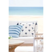 Hofdeco Premium Coastal Hampton Style Patio Tufted Indoor Outdoor Throw Pillow Cover Only 18X18 Water Resistant For Backyar