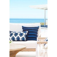 Hofdeco Premium Coastal Hampton Style Patio Indoor Outdoor Lumbar Pillow Cover Only 12X20 Water Resistant For Backyard Cou