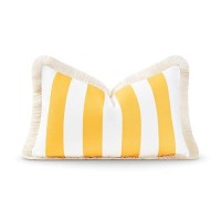 Hofdeco Premium Coastal Patio Indoor Outdoor Lumbar Pillow Cover Only 12X20 Water Resistant For Backyard Couch Yellow Str