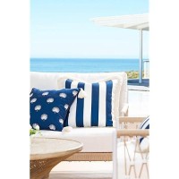 Hofdeco Premium Coastal Hampton Style Patio Indoor Outdoor Throw Pillow Cover Only 18X18 Water Resistant For Backyard Couc